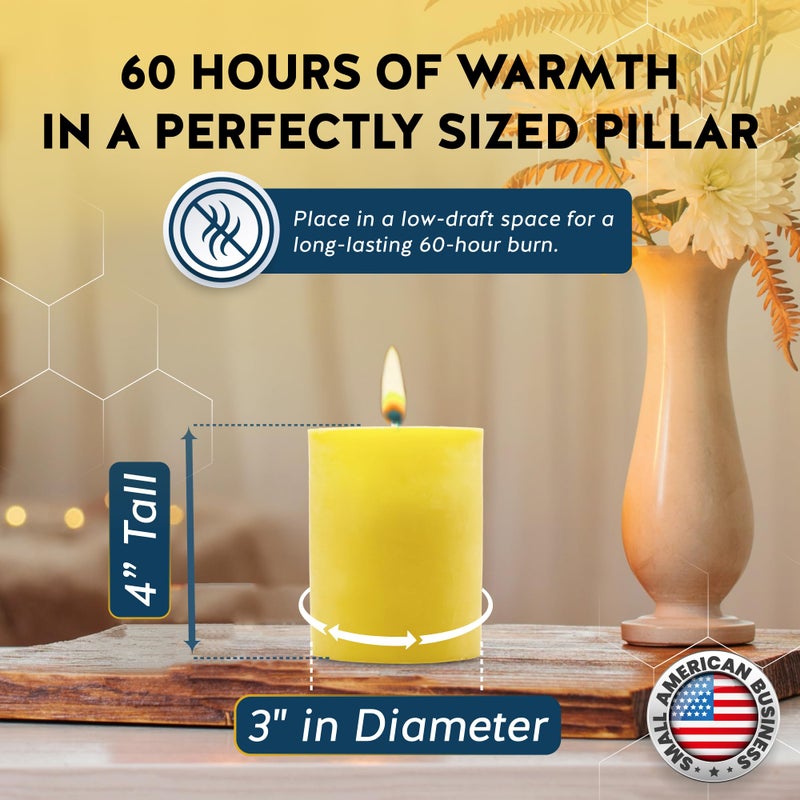 Alternative Imagination â€“ 100% Pure Beeswax Candle â€“ Medium 3x4 Inch Pillar â€“ Long Lasting 60 Hour Burn â€“ Non-Toxic, Unscented & Hypoallergenic â€“ Natural Honey Aroma â€“ Handcrafted from Real Beeswax - Image 3